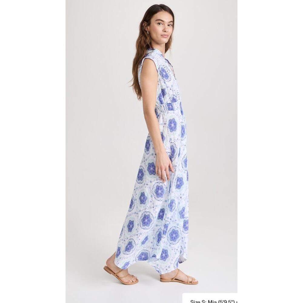 Temptation Positano Dress XS Ieranto Linen Maxi Blue Floral Boho Sundress Italy - Picture 3 of 13